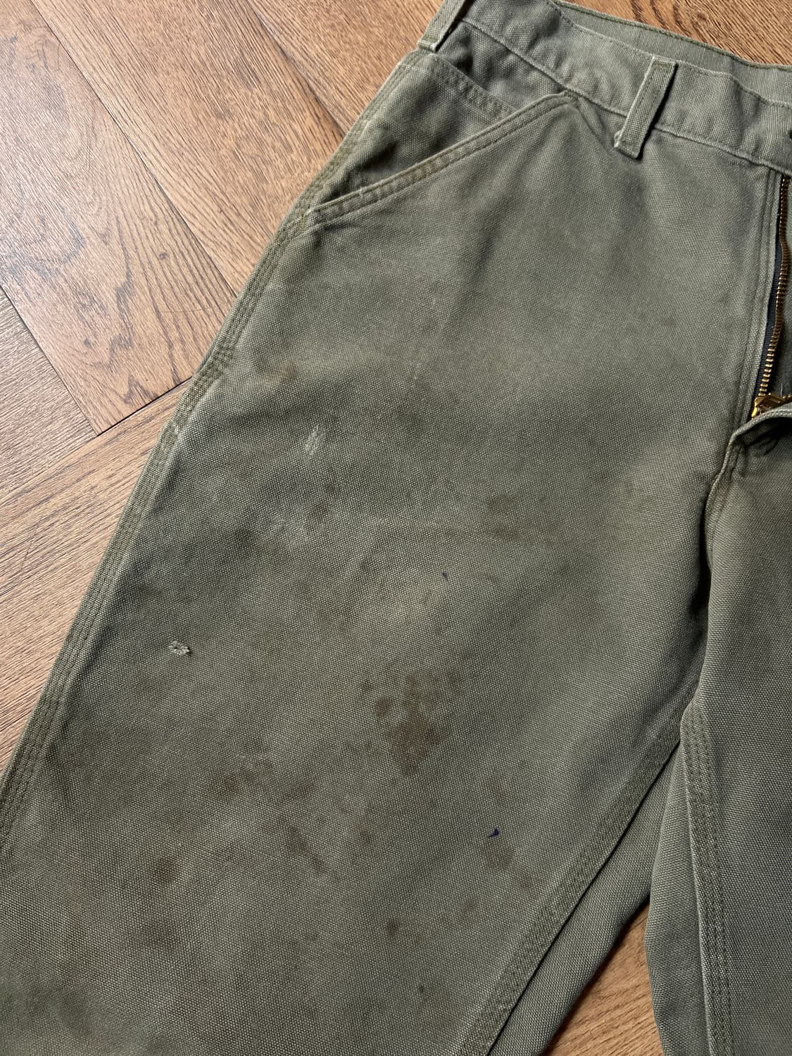 [31]칼하트 USA 더티 데미지드 모스그린 싱글니 카펜터 워크 팬츠 상품이미지4