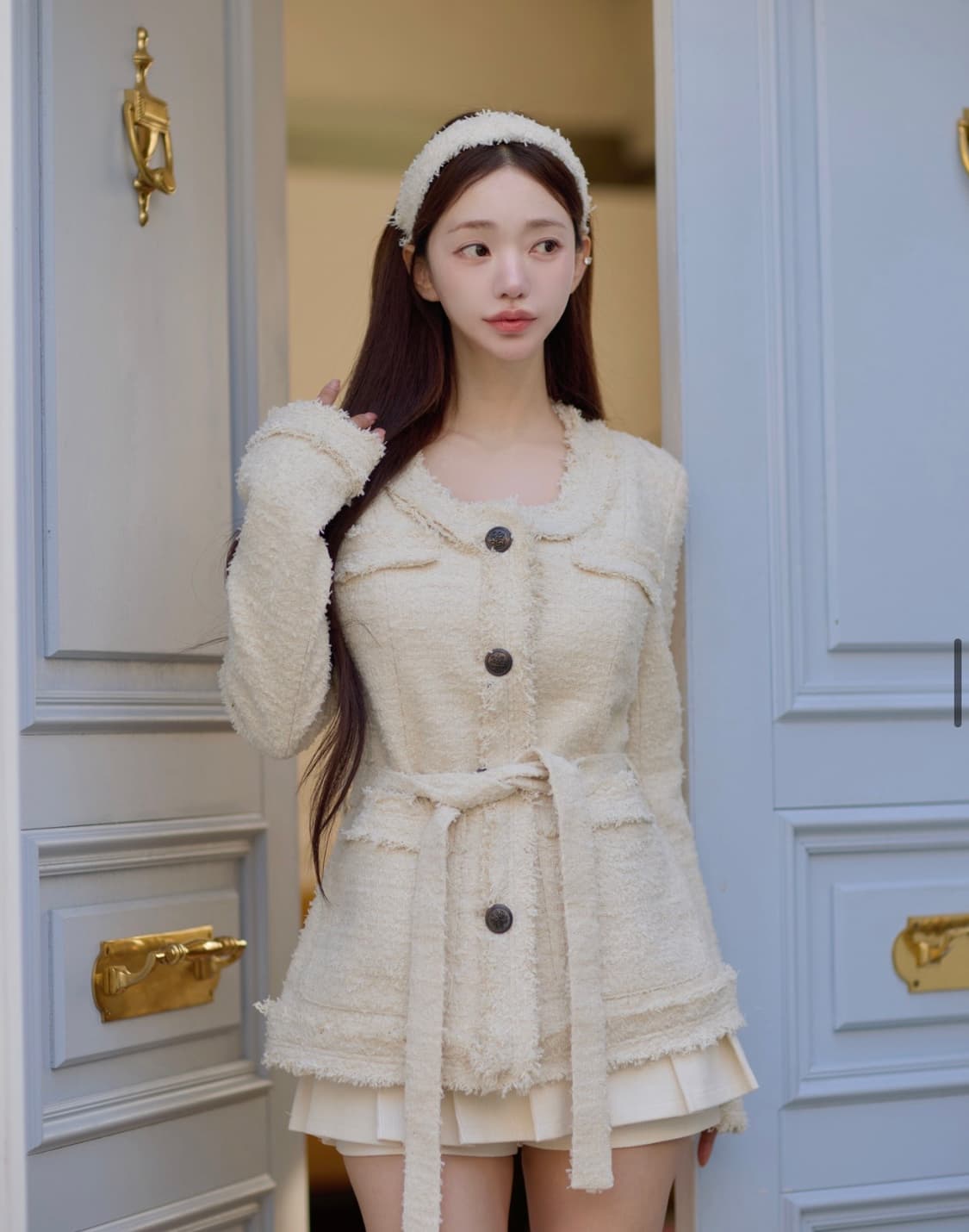 카인다미 프린지 트위드 패딩 코트(하트시그널 지민 착용) 상품이미지3