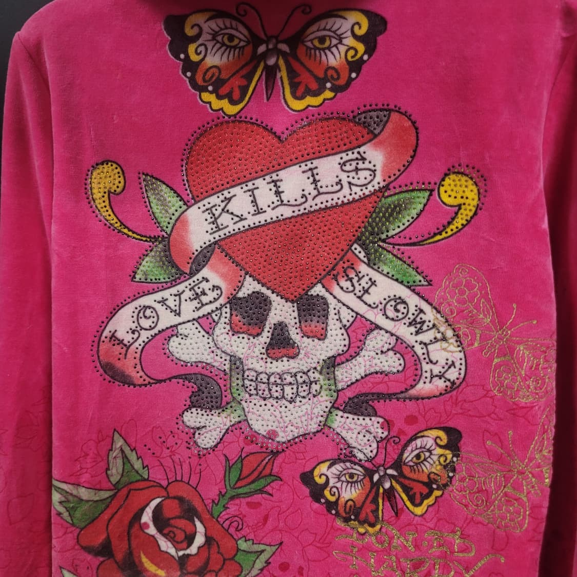 Ed Hardy 에드하디 올드스쿨 펑크 큐빅 벨루아 후드 집업 상품이미지6