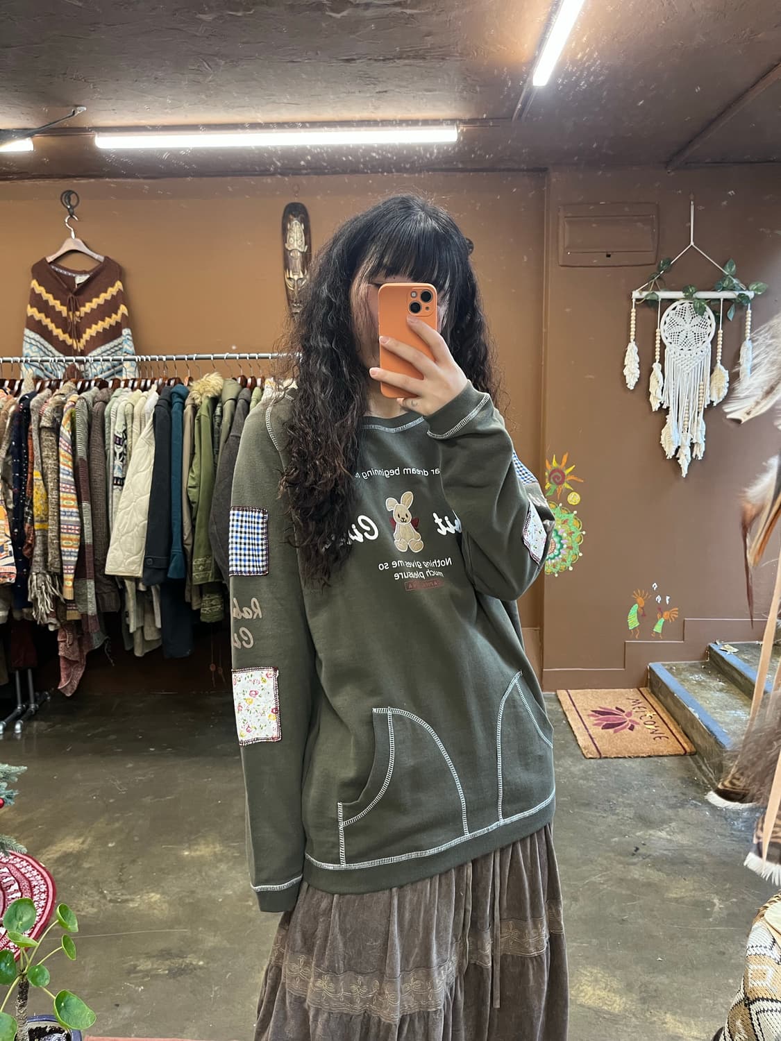 일본 빈티지 패치포인트 카키 맨투맨 상품이미지6