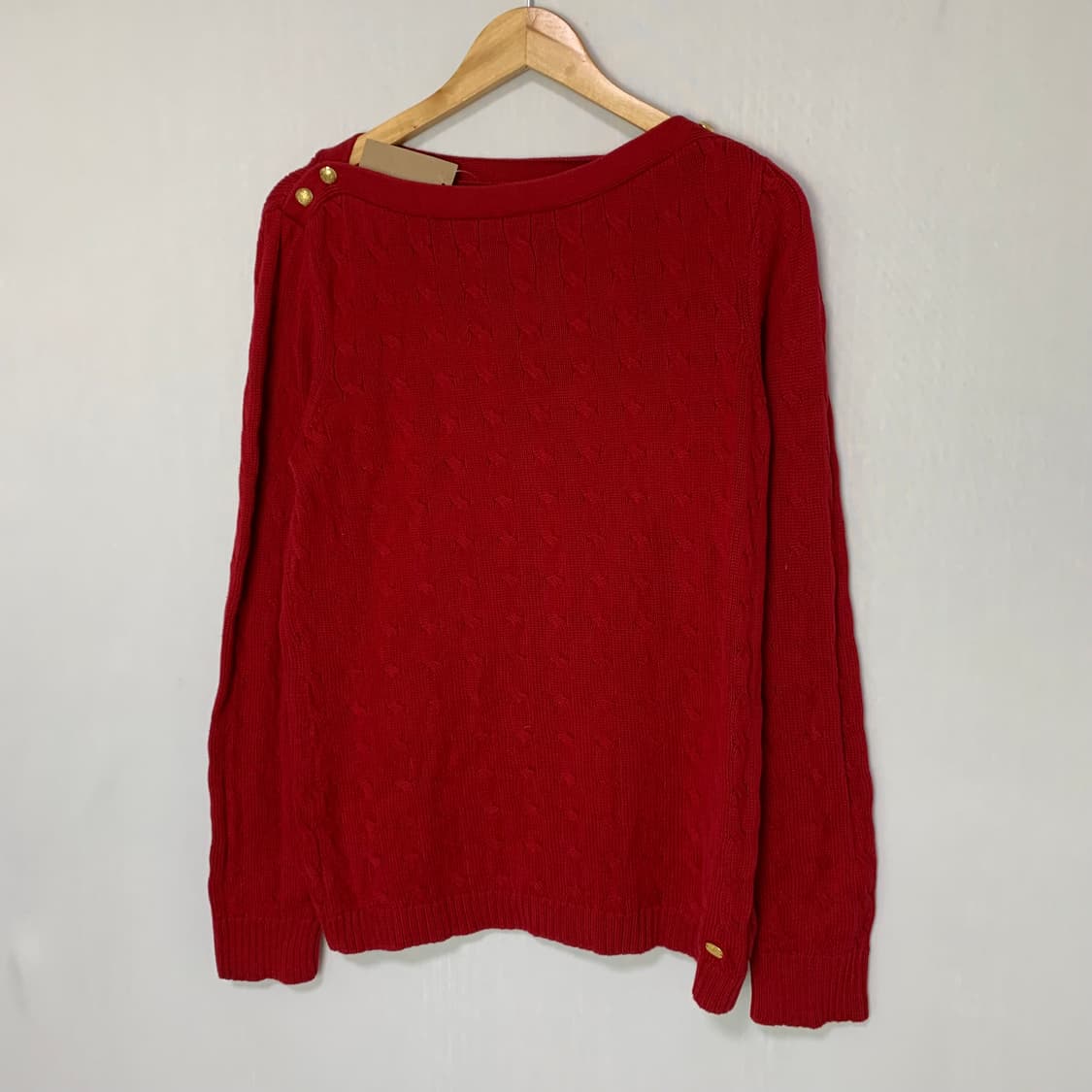 로렌 랄프로렌 케이블 버튼 니트 스웨터 레드 빈티지 XL 상품이미지2