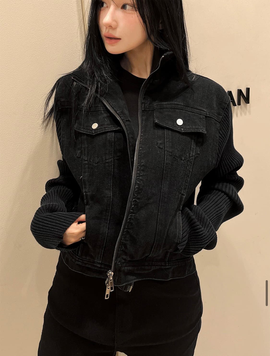 새상품) 하츠코시 흑청 자켓 + 블랙 니트 상품이미지2