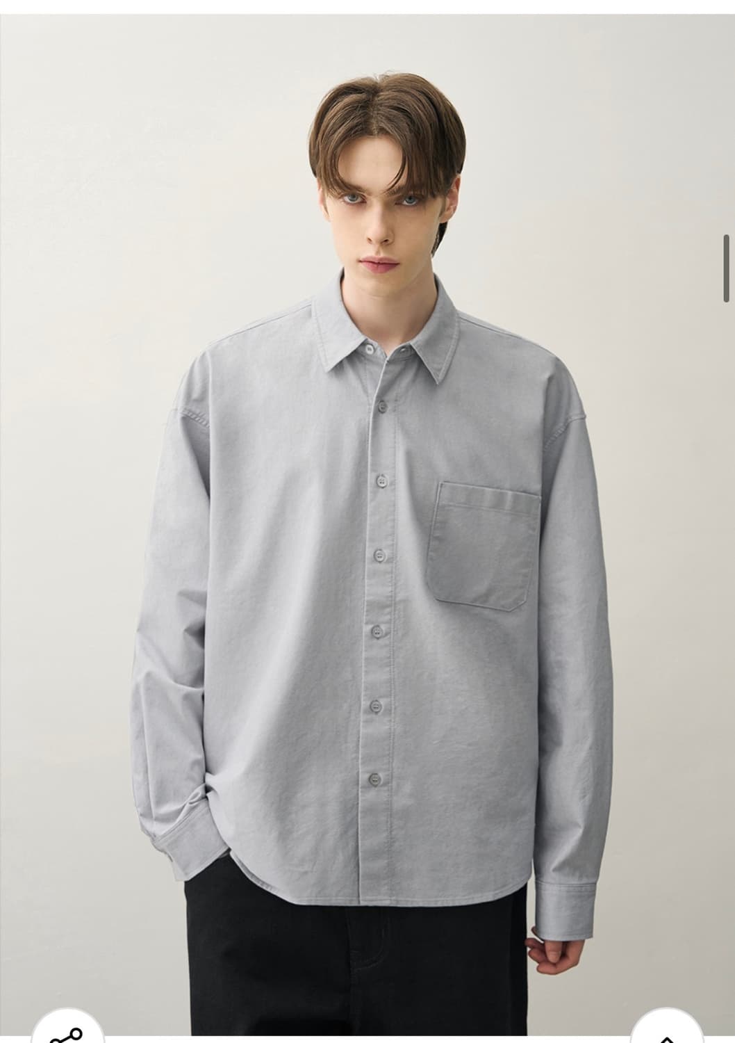 (XL) 드로우핏 워시드 크롭 옥스퍼드 셔츠 [GREY] 판매 상품이미지1