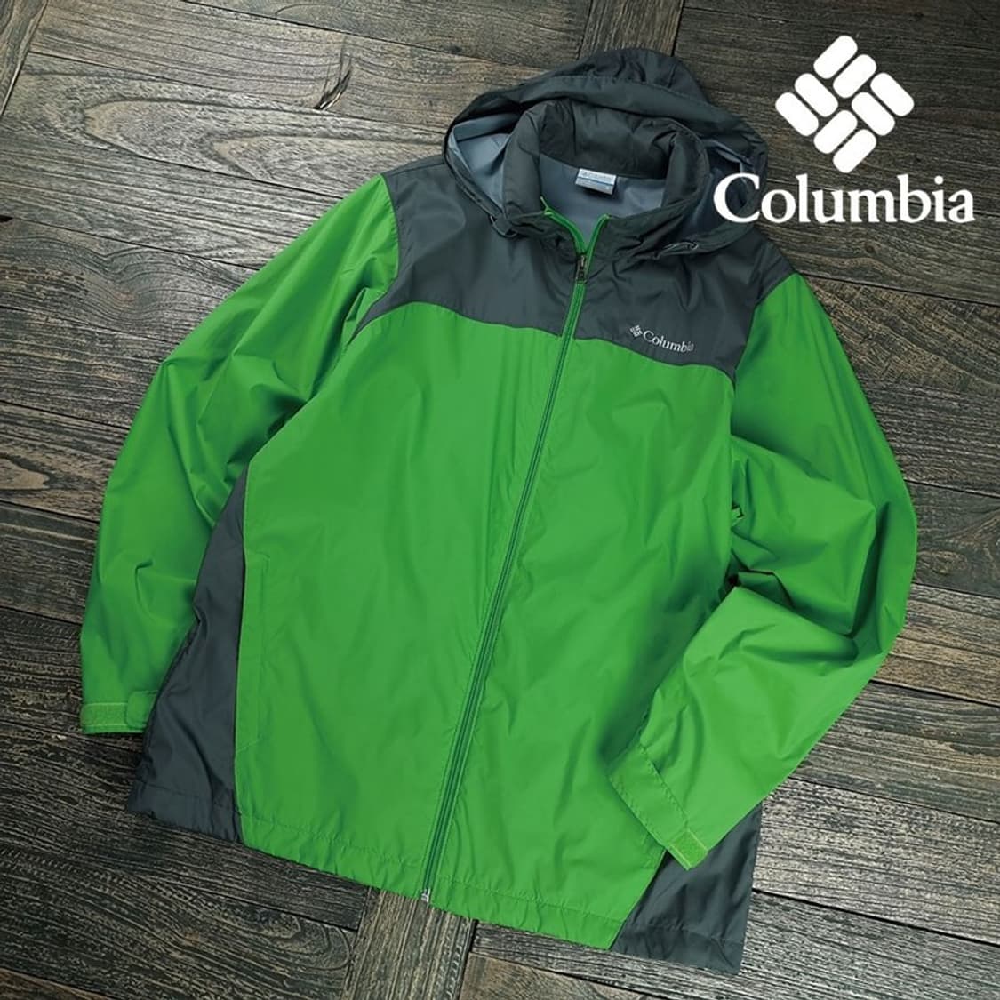 [컬럼비아] 로고 자수 후드 바람막이 자켓 그린 M19576 상품이미지1