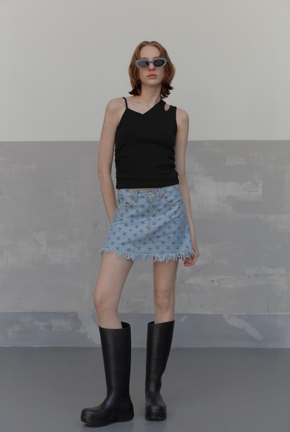 솔티페블 로우 웨이스트 자카드 데님 스커트 s 상품이미지1