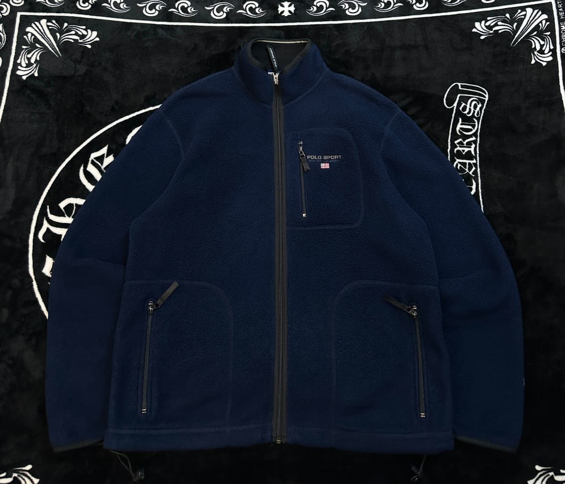90s polo 폴로 USA 스포츠 플리스 자켓 네이비 M(100) 상품이미지2