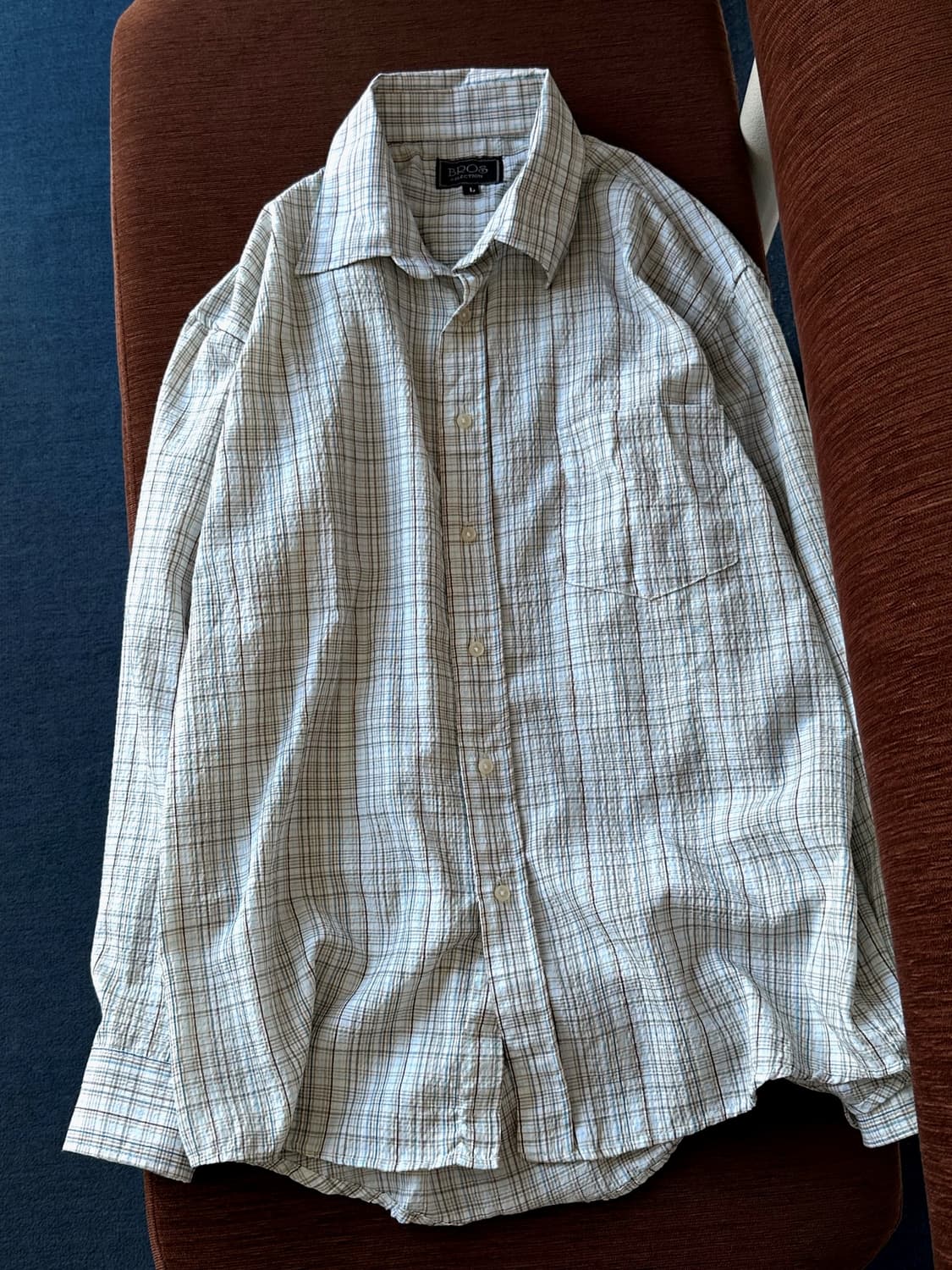 Light sucker fabric natural check shirt 상품이미지5