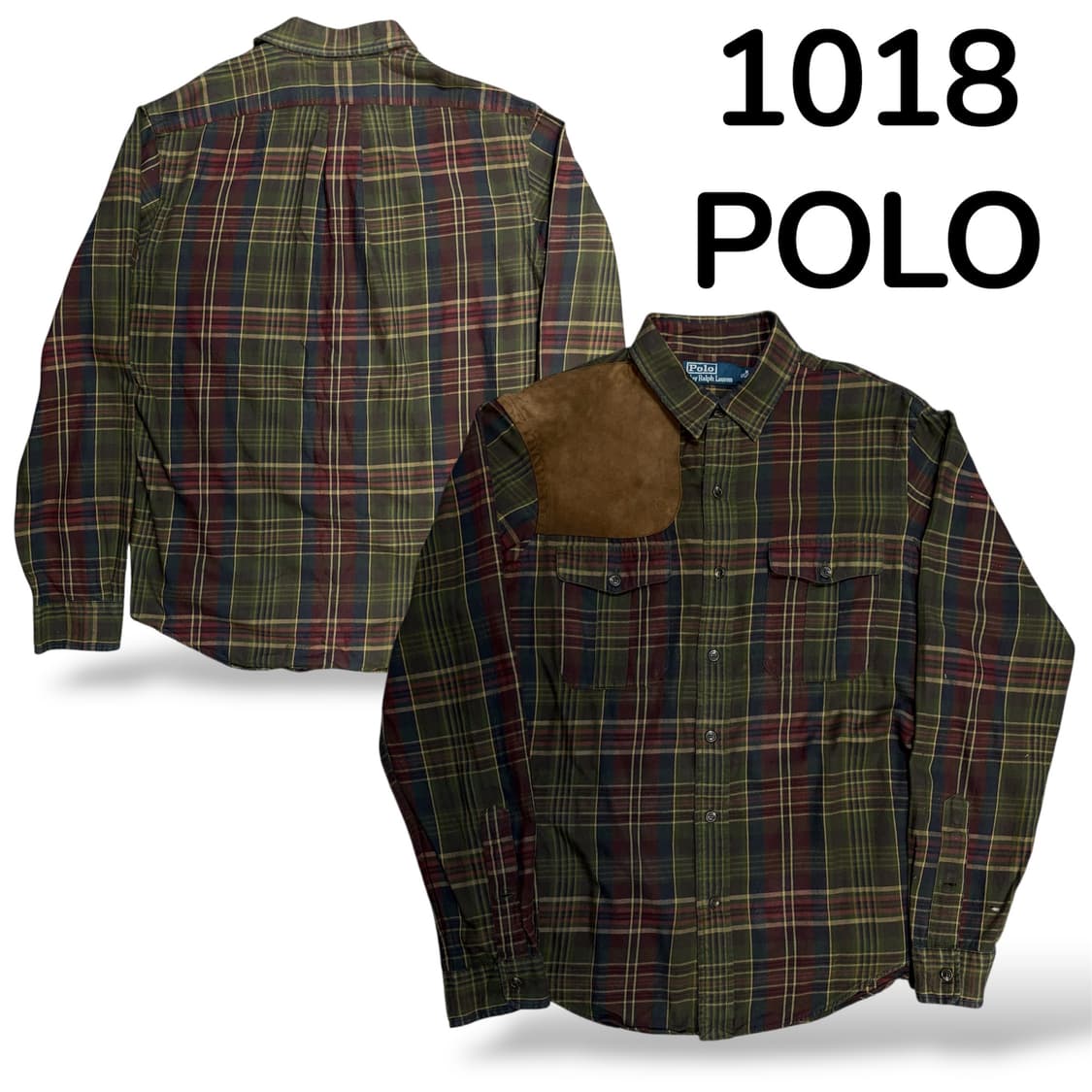 폴로 가죽 패치 체크 셔츠 M 상품이미지1