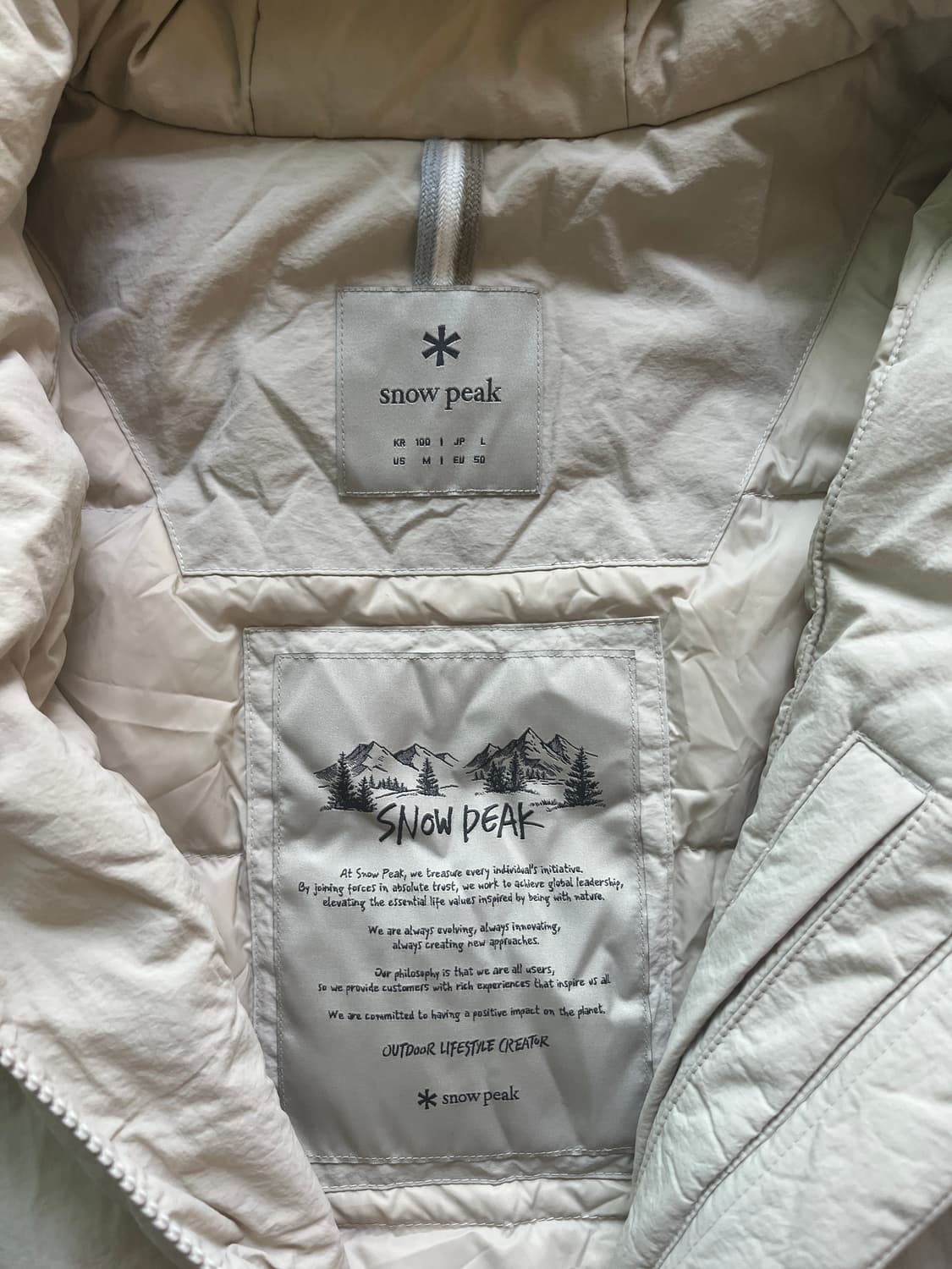 스노우피크 패딩 100사이즈 라이트베이지 판매 상품이미지6