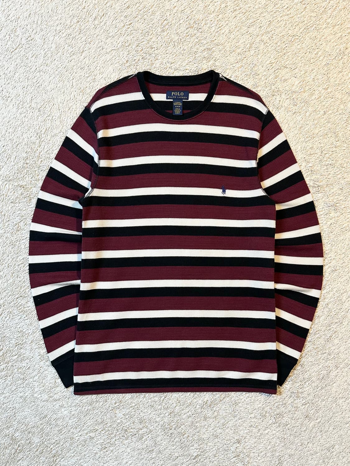 폴로 랄프로렌 POLO 신형 스트라이프 와플 긴팔 니트 버건디 상품이미지1