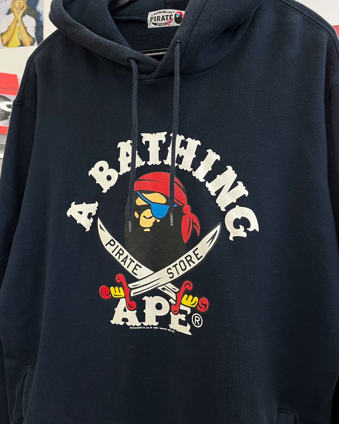 베이프 PIRATES 해적 컬리지 로고 네이비 후드티 상품이미지6