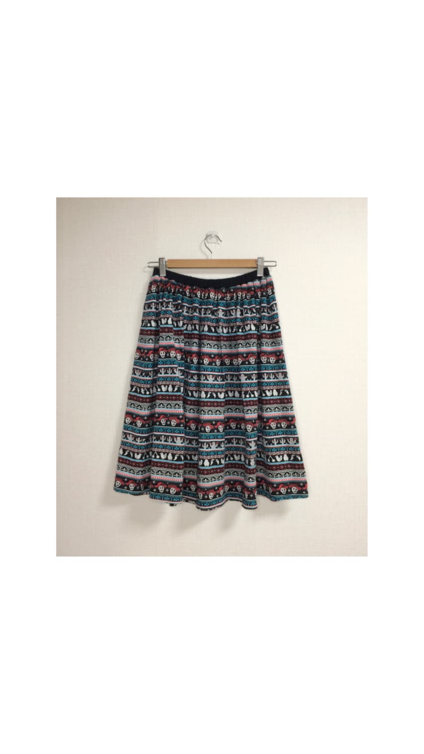 빈티지 스컬 패턴 프린팅 밴딩 스커트 상품이미지4