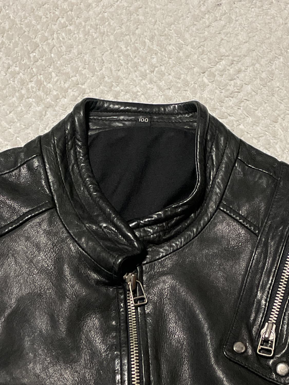 광희시장 웨스턴 무드 램스킨 양가죽 절개 레더 자켓 상품이미지5