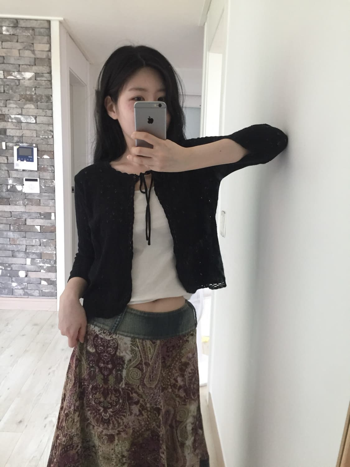 black punching lace ribbon cardigan 상품이미지1