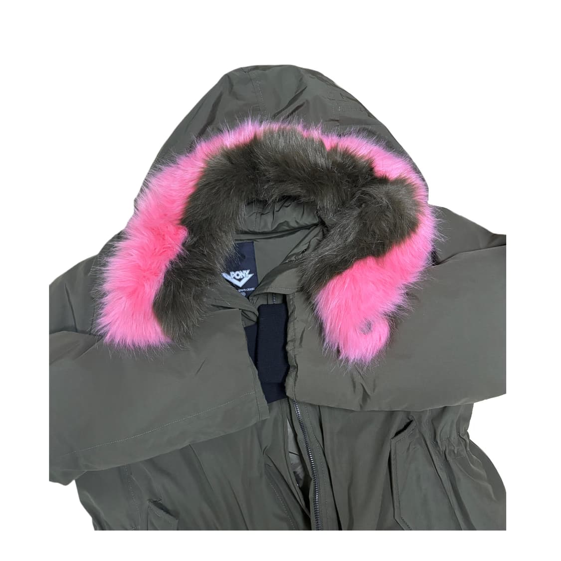 빈티지 PONY 핑크카키퍼 후드 롱 패딩 코트 상품이미지5