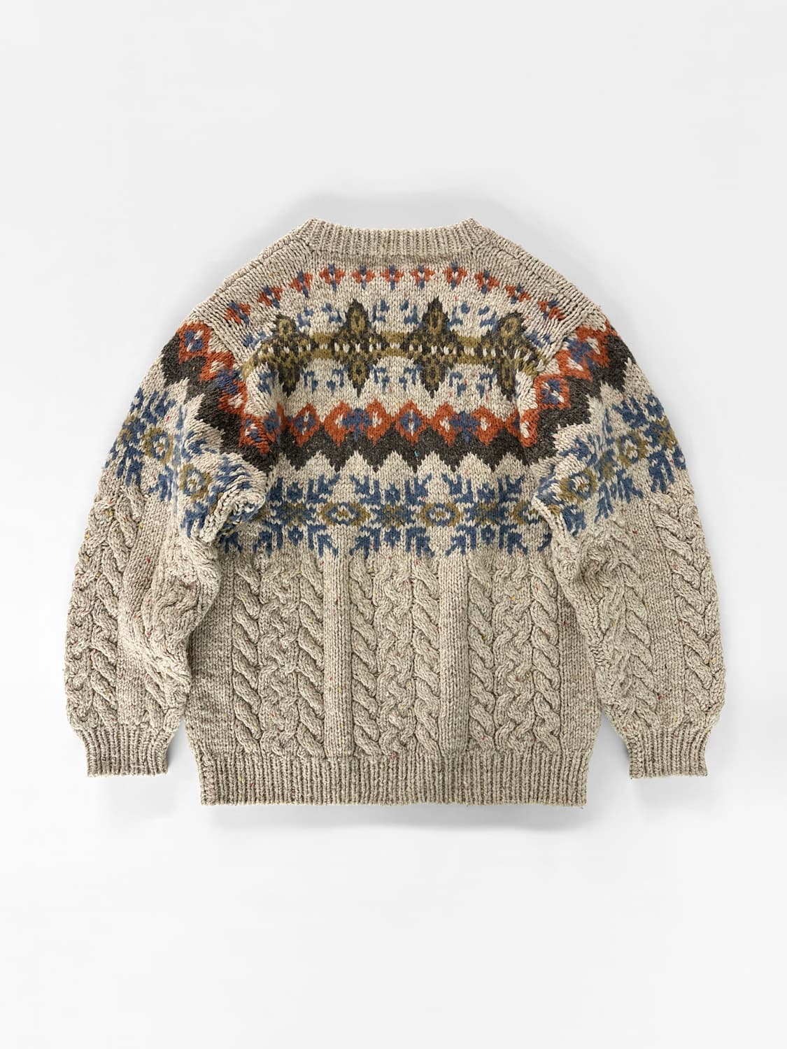 80~90s 빈티지 핸드 니트 페어 아일 케이블 울 스웨터 상품이미지3