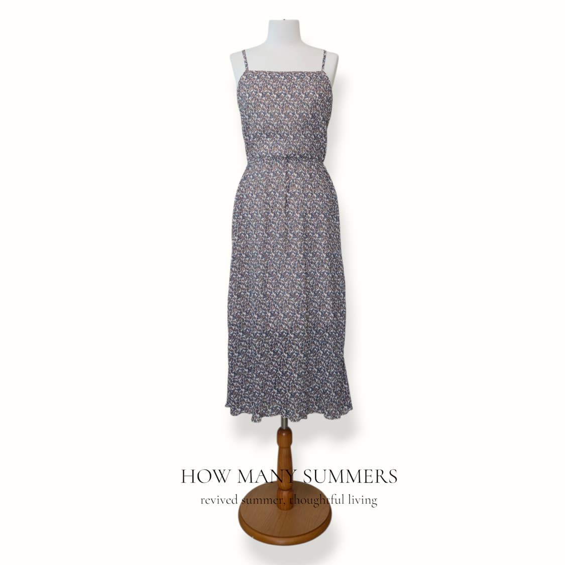 폴리 잔꽃 롱 원피스 M 브라운 패턴 나시 뷔스티에 밴딩 상품이미지1