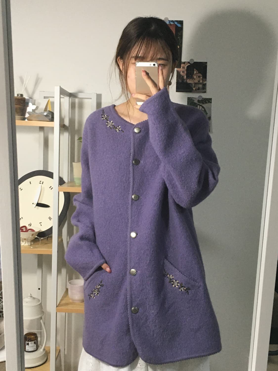 울 라일락 눈꽃 롱 가디건 상품이미지1