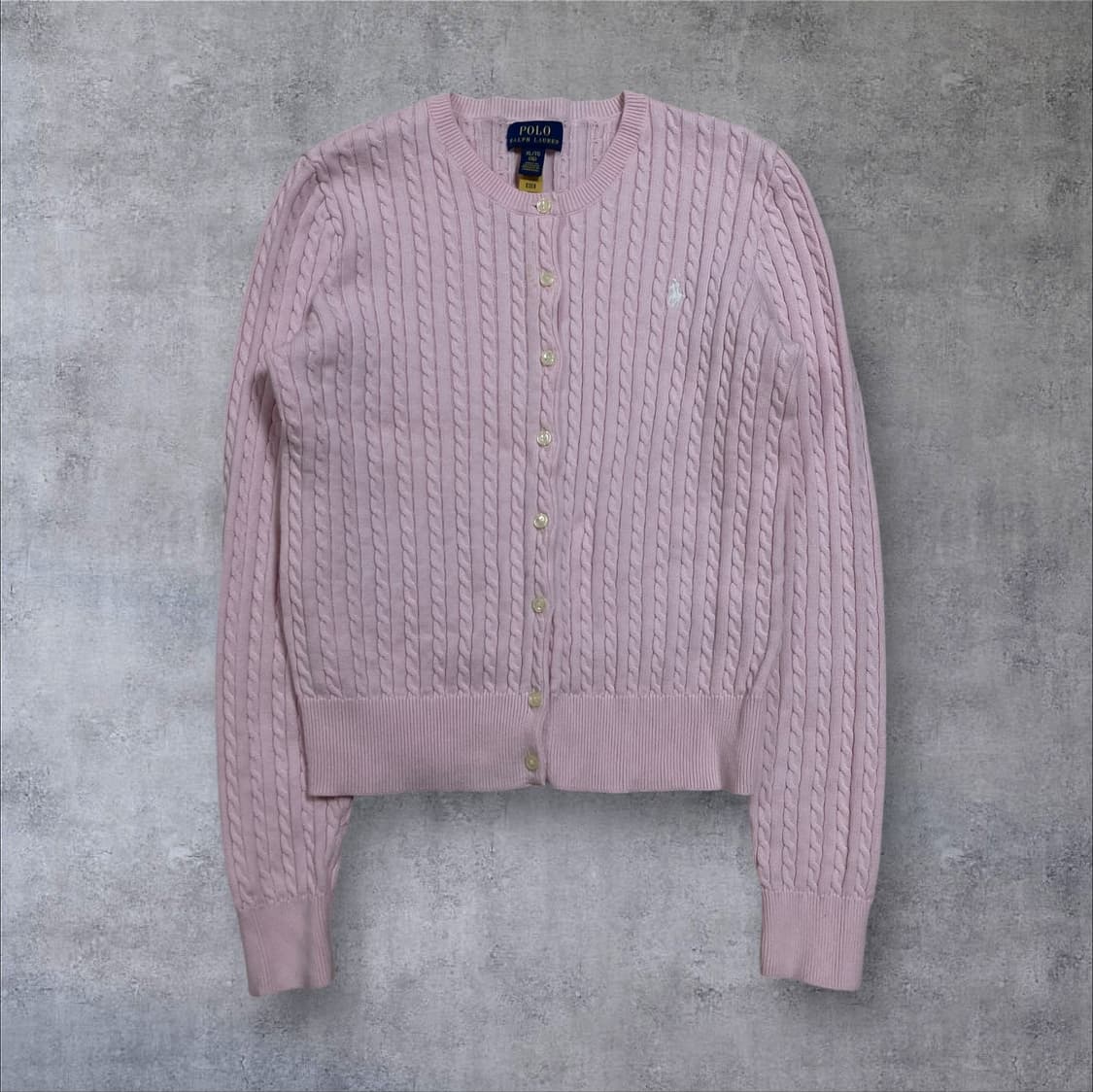 폴로 랄프로렌 스몰 포니 로고 핑크 케이블 니트 가디건 상품이미지1