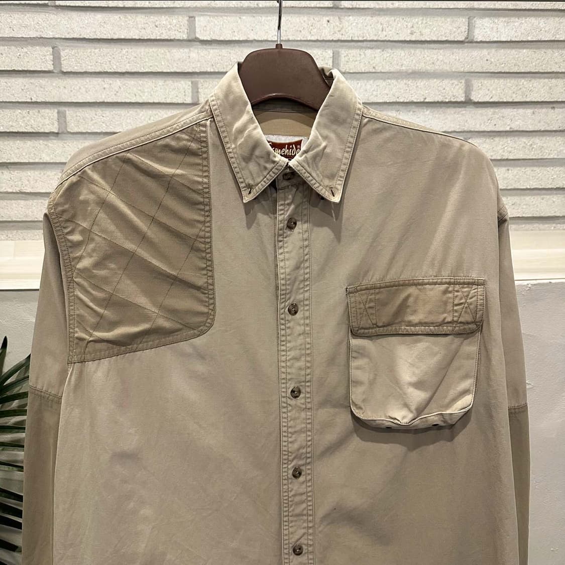 USA VINTAGE 코튼 크롭 워크셔츠 플랩포켓 배색 디테일 베이지 상품이미지3