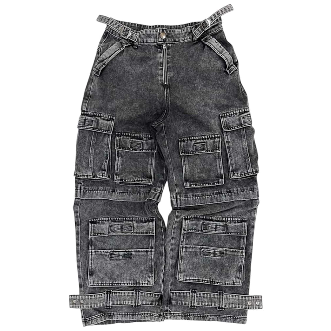 [DEFG]데프가먼츠 와이드 멀티 포켓 카고 블랙 워싱 데님 팬츠 2 상품이미지1