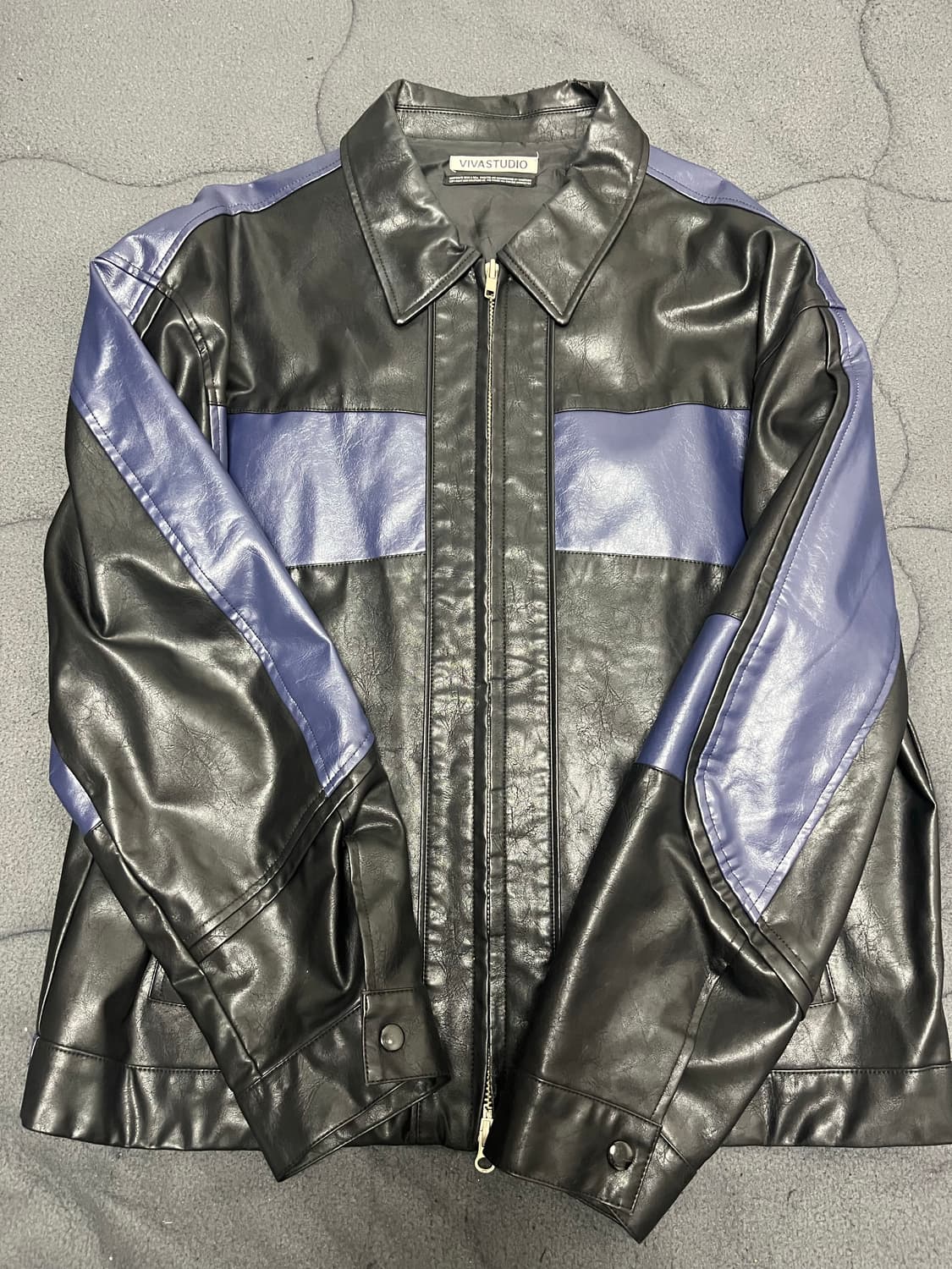 [L] 비바스튜디오 비건 레더 믹스 레이서 자켓 상품이미지1