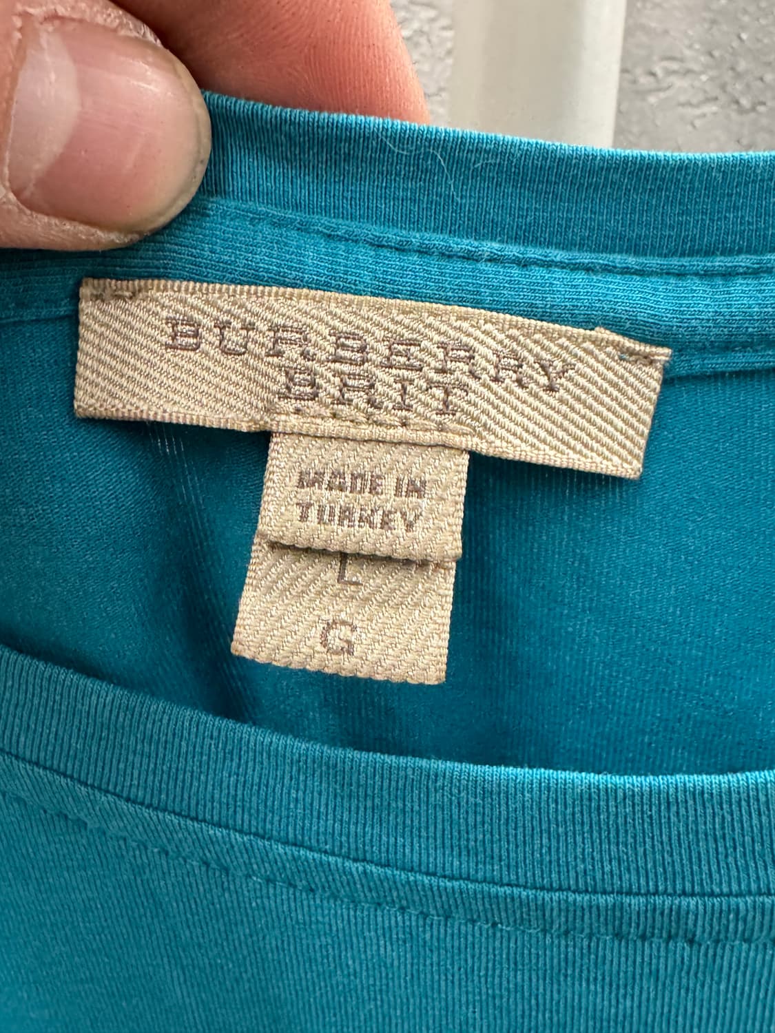 버버리 터쿼이즈 반팔 티셔츠 체크 소매 L 상품이미지3