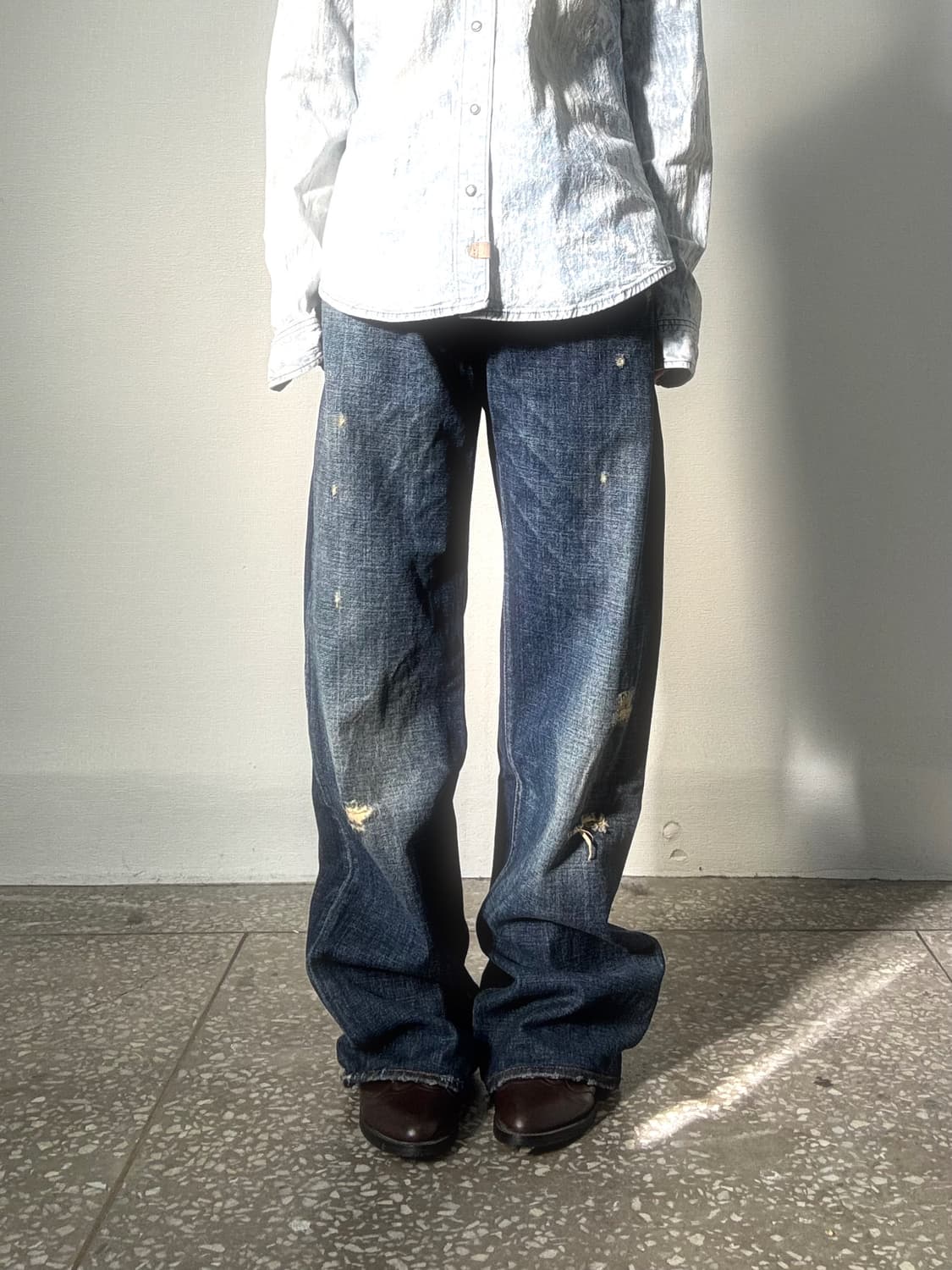 그런지 와이드 데님 팬츠 상품이미지1