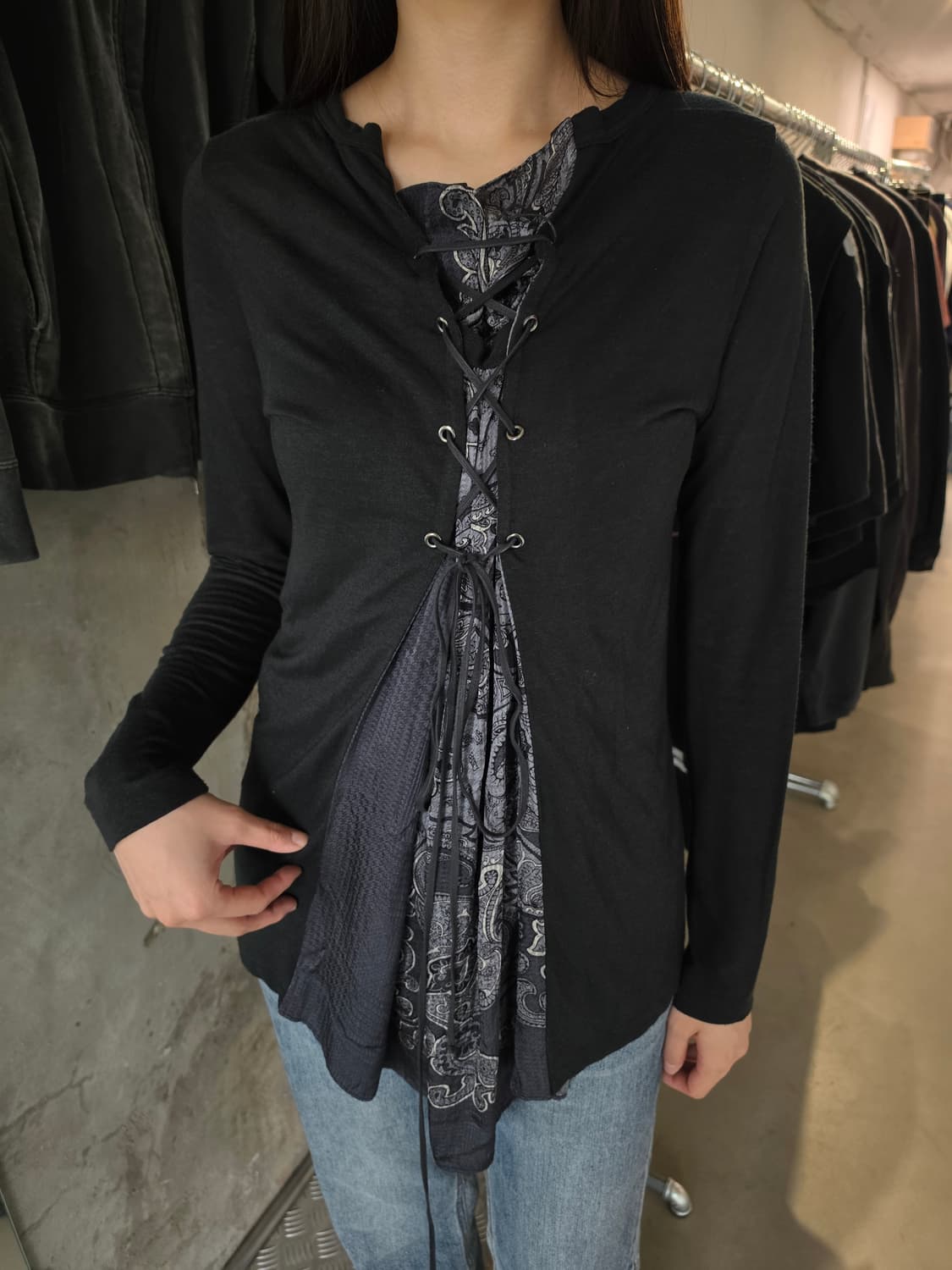 사카이 레이스업 린넨 드로우스트링 롱슬리브 상품이미지1