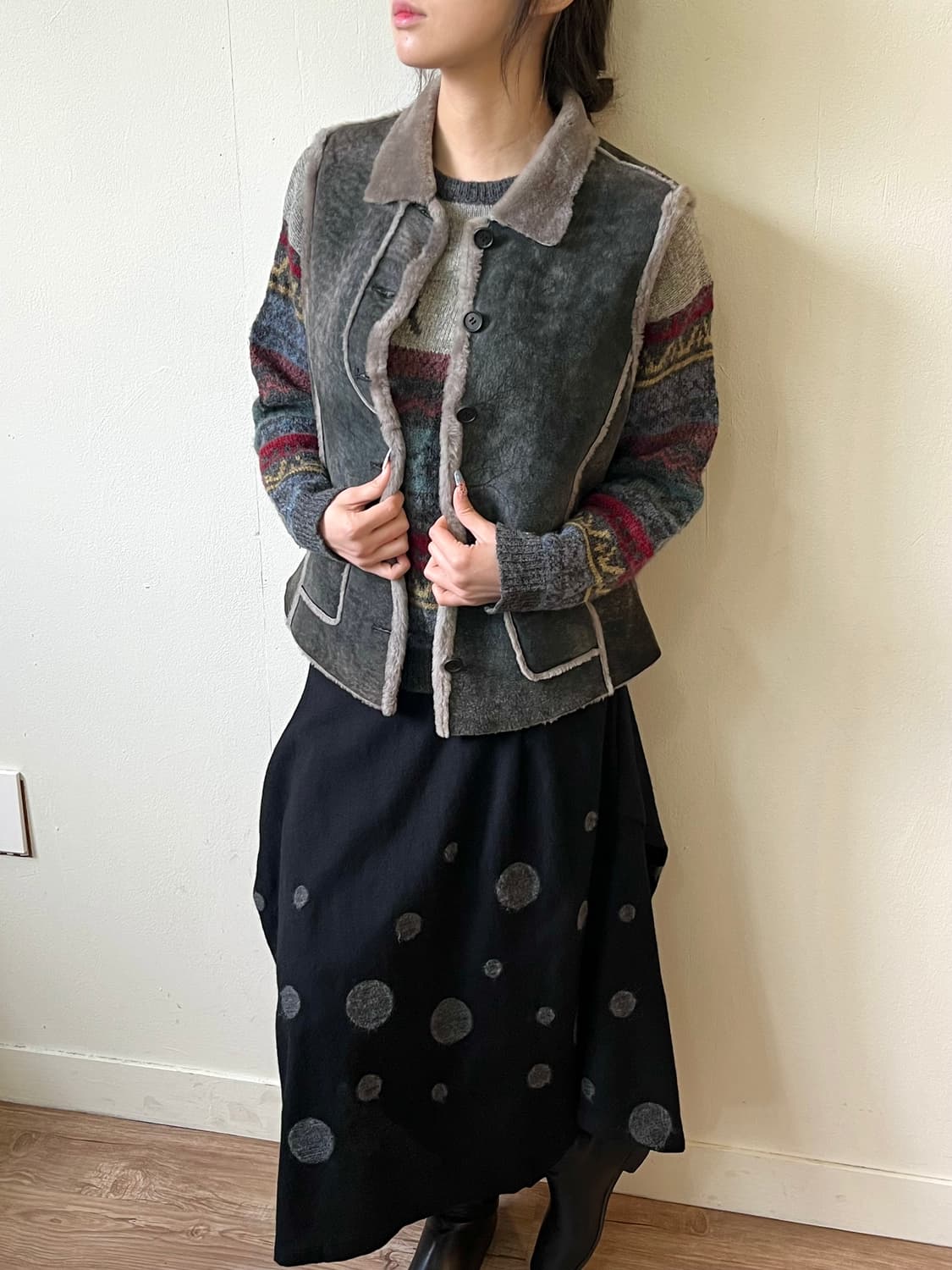 ville d’azur 스웨이드 퍼 베스트 상품이미지4