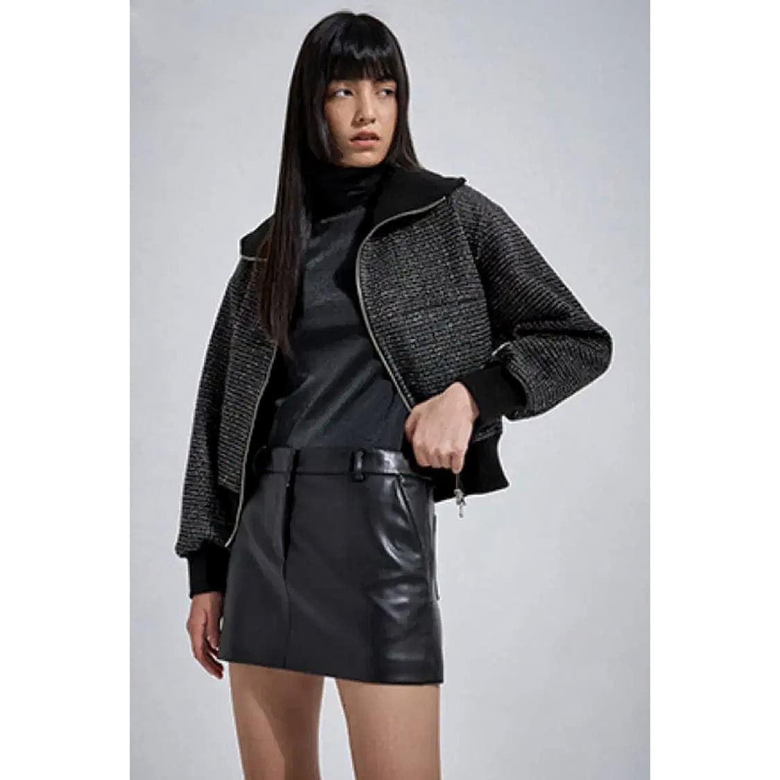 시스템 자수 세일러 칼라 트위드 집업 상품이미지1