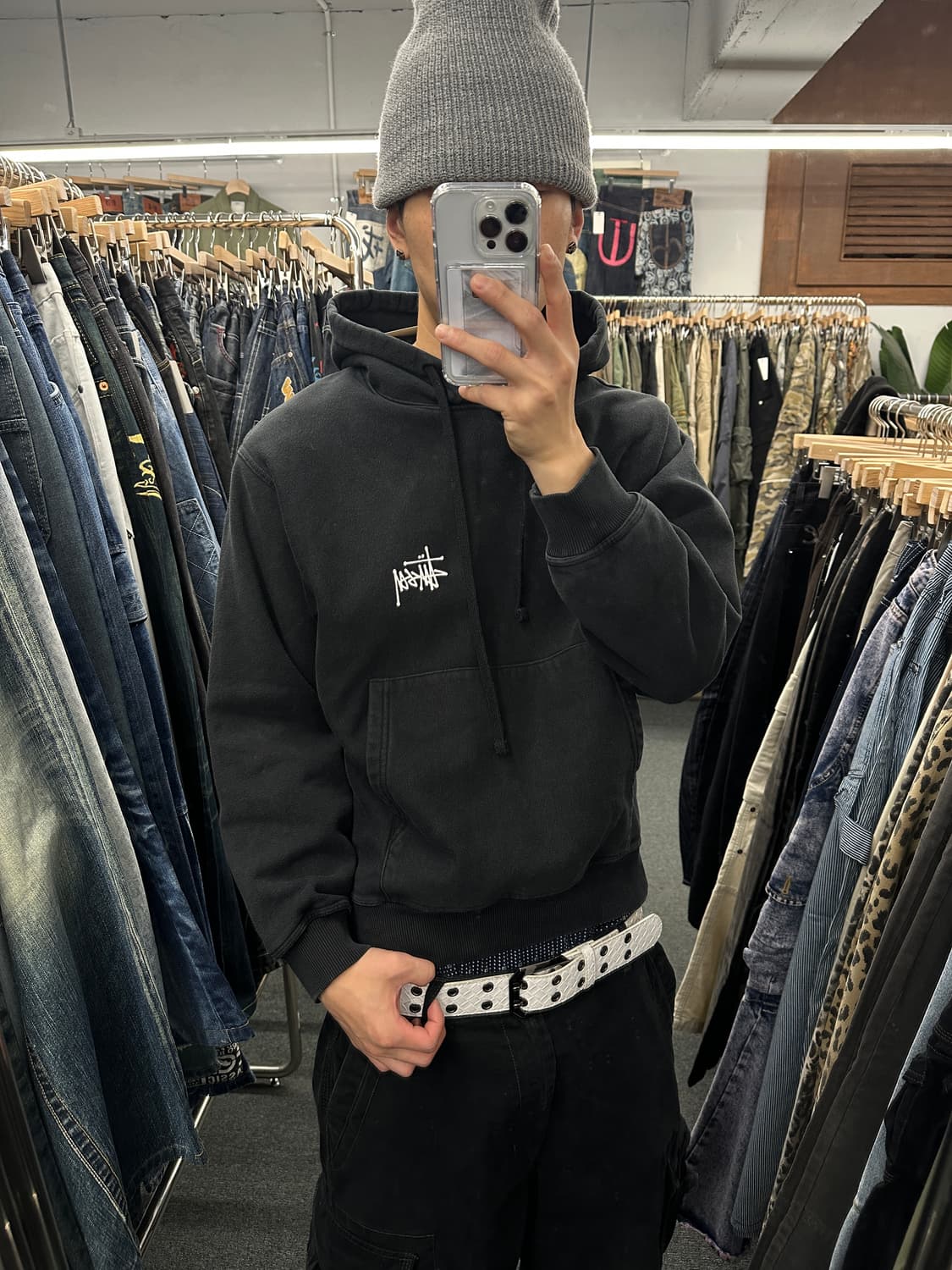 S) 스투시 베이직 로고 프린팅 블랙 후디 후드티 상품이미지1