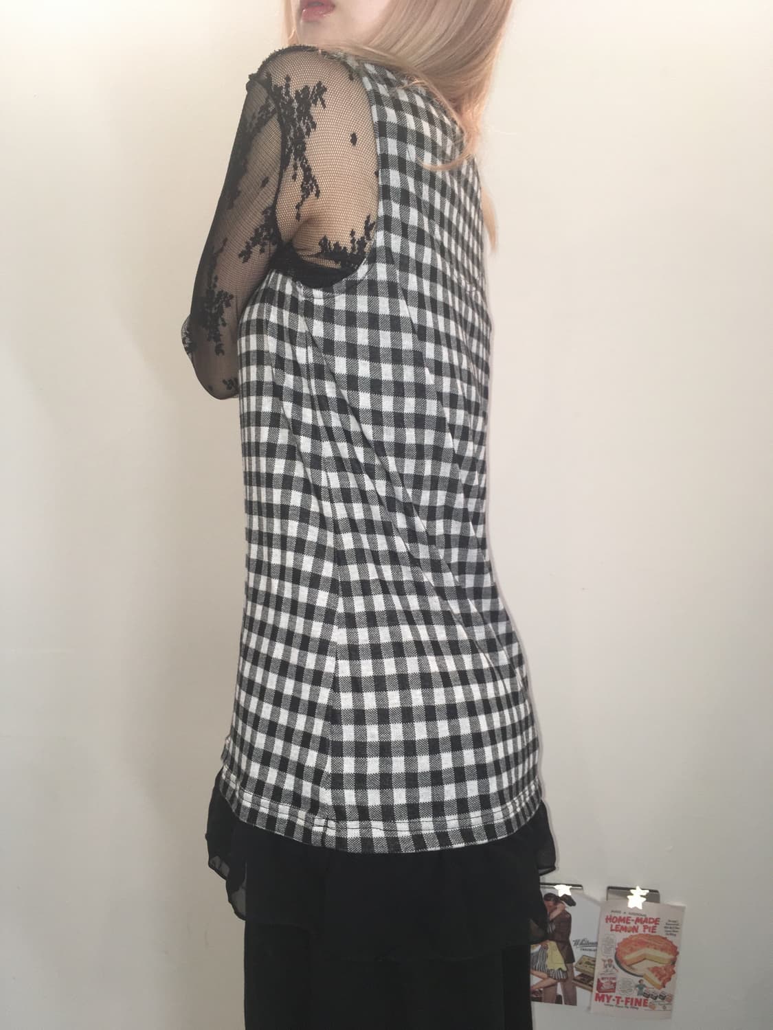 jpn vintage check frill lace onepiece 상품이미지3