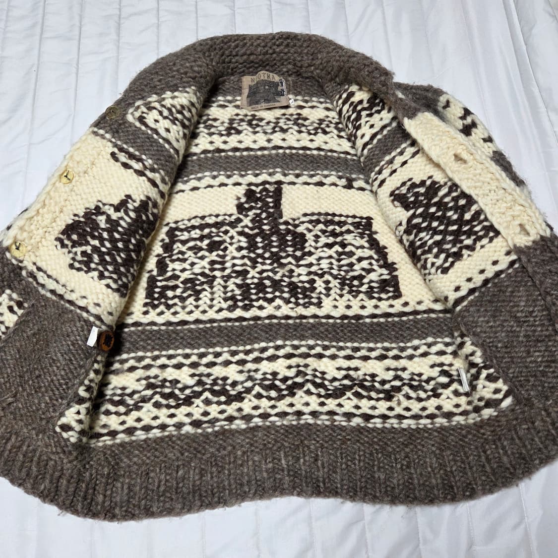 [105]90's NOOTKA 캐나다 헤비울 코위찬 썬더버드 베이지브라운 상품이미지5