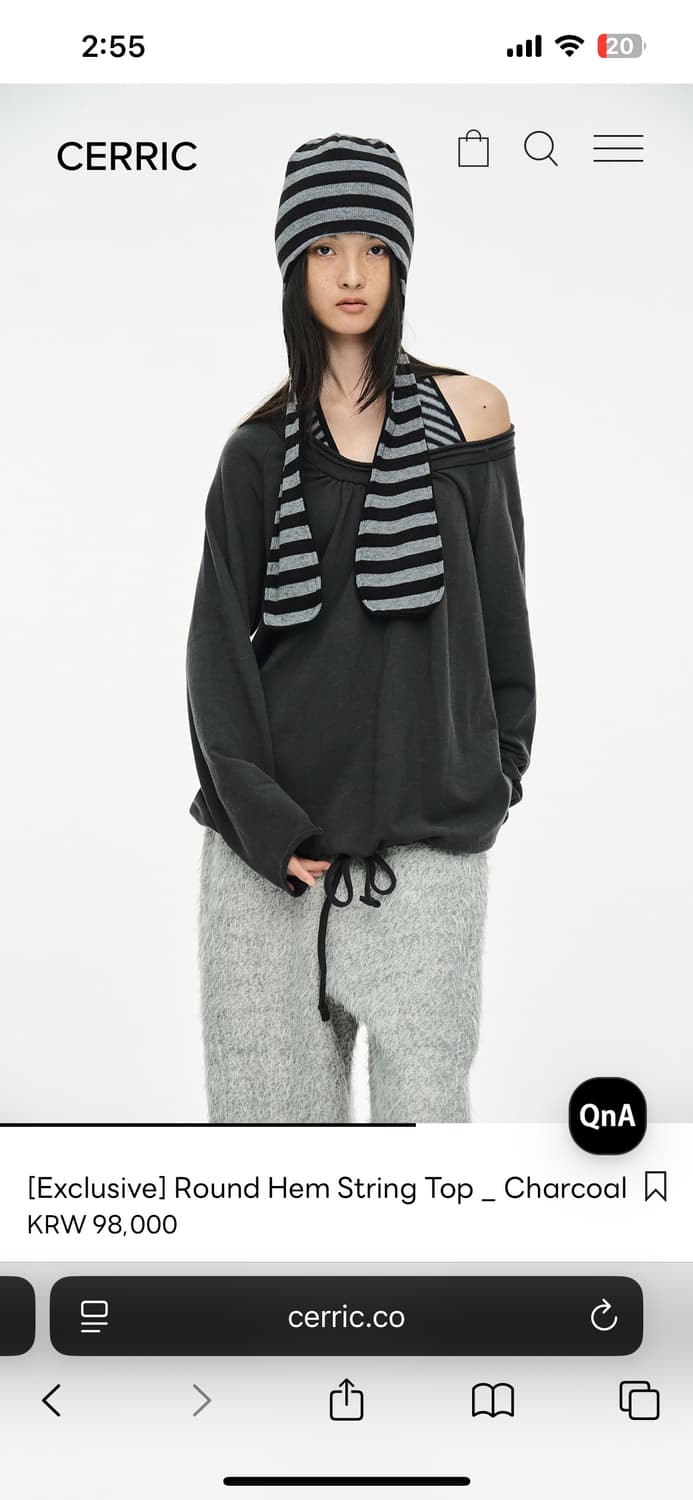 세릭Round Hem String Top차콜 상품이미지2