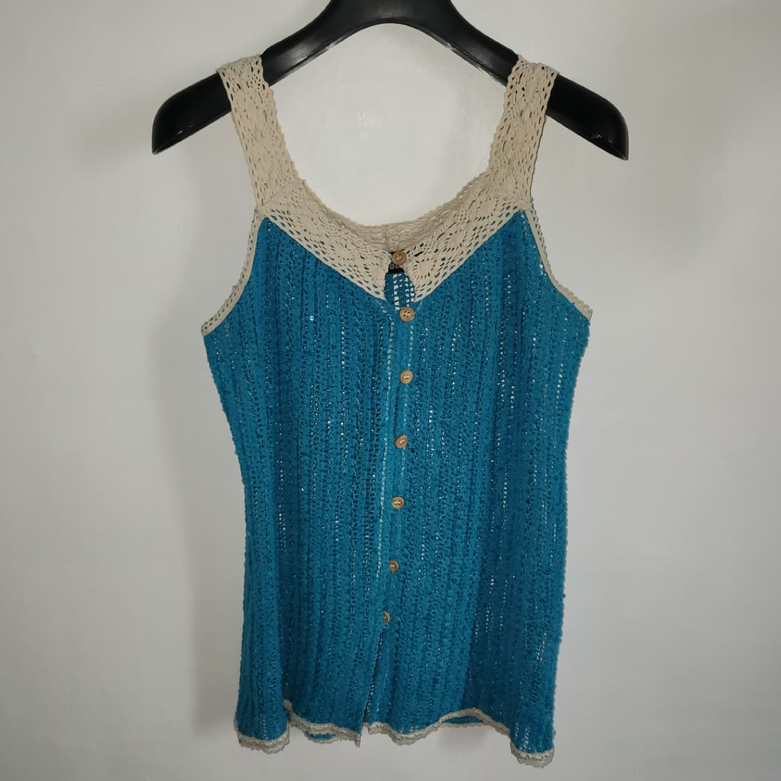 민트블루 크로셰 니트 슬리브리스 상품이미지1