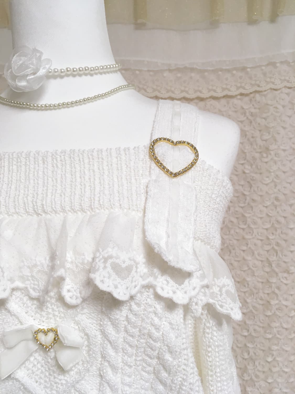 빈티지 하트링 리본 오프숄더 상품이미지2