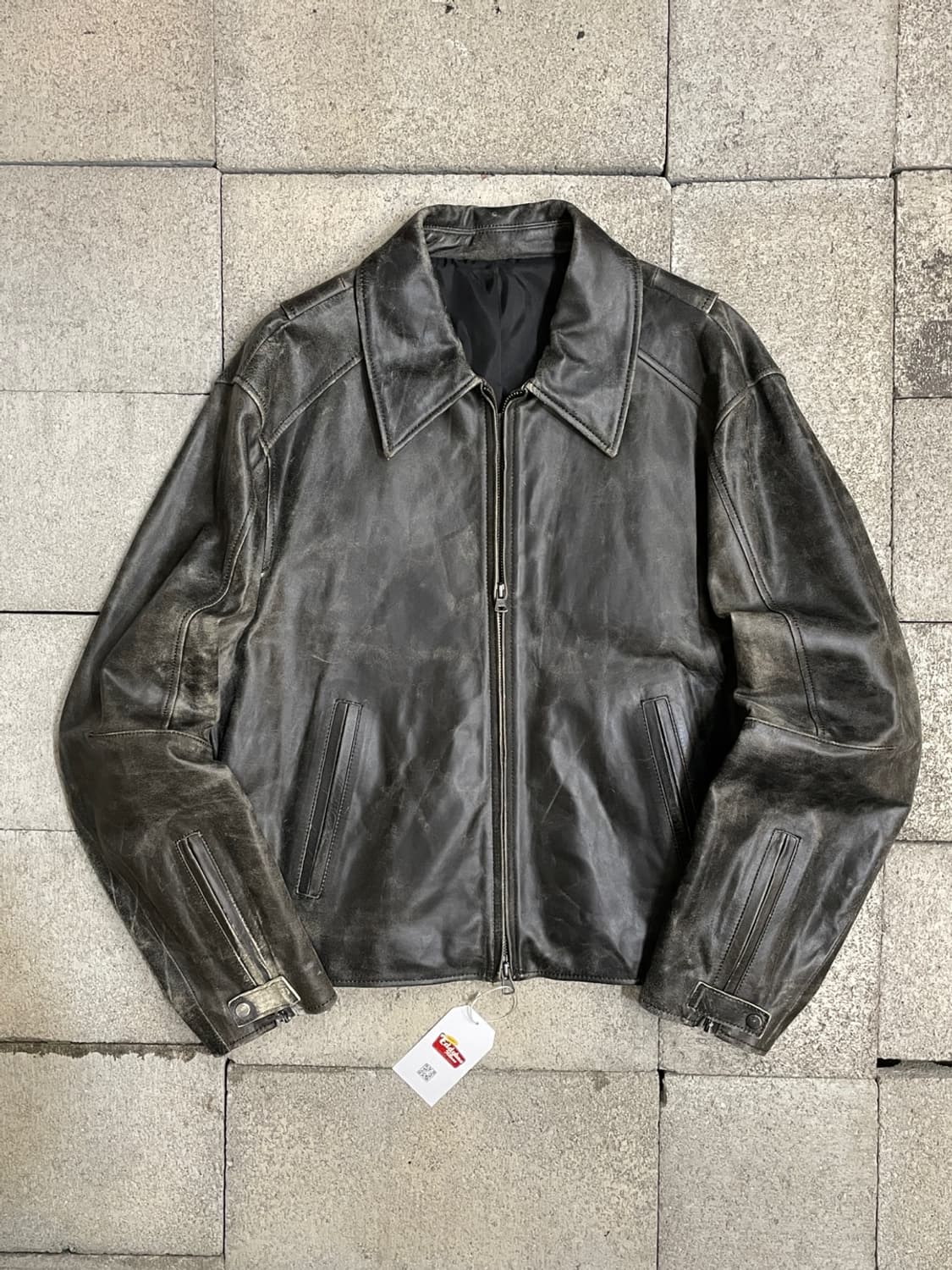 쿠어 내추럴 필링 풀업 가죽 자켓  상품이미지1