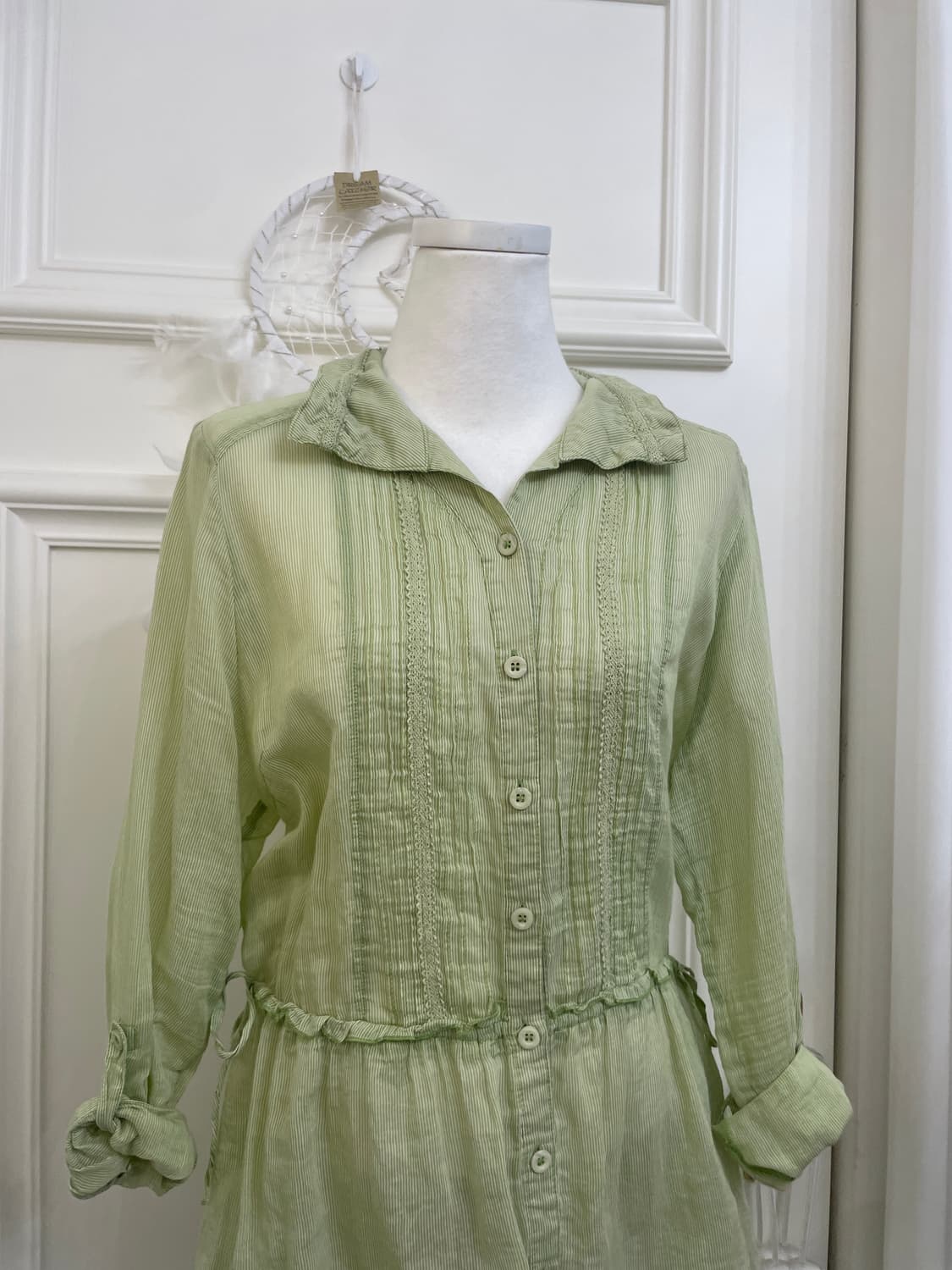 olive stripe side string long blouse 상품이미지5