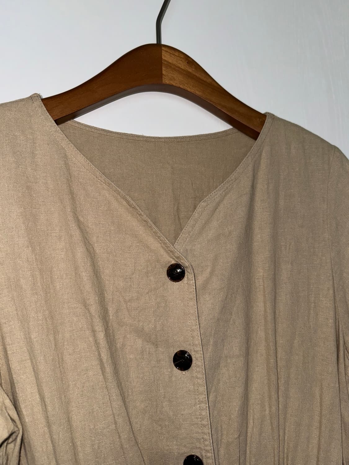 Beige Button Front Linen Blend Dress 상품이미지2