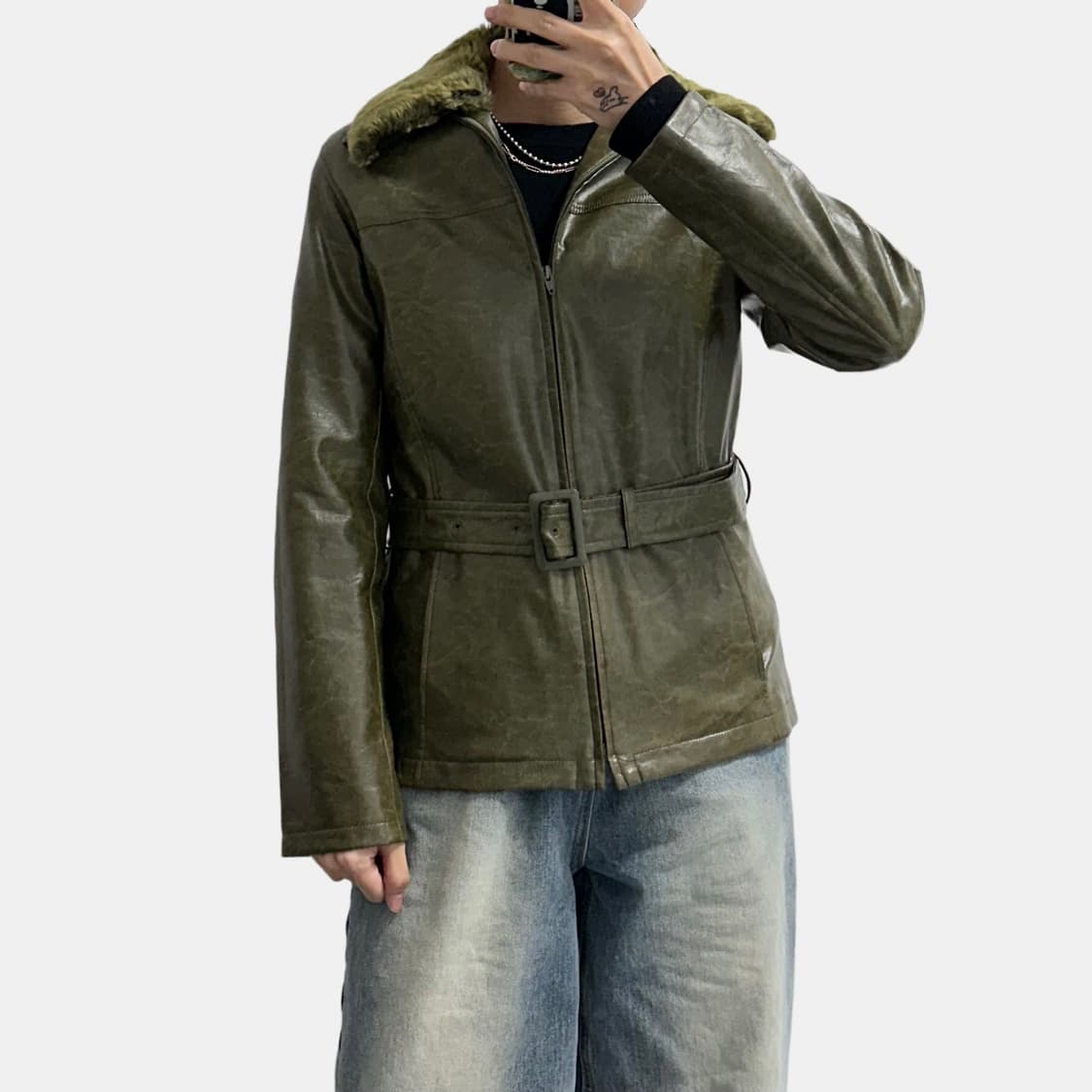 MK klein 페이크 레더 퍼 자켓 일본빈티지 상품이미지4