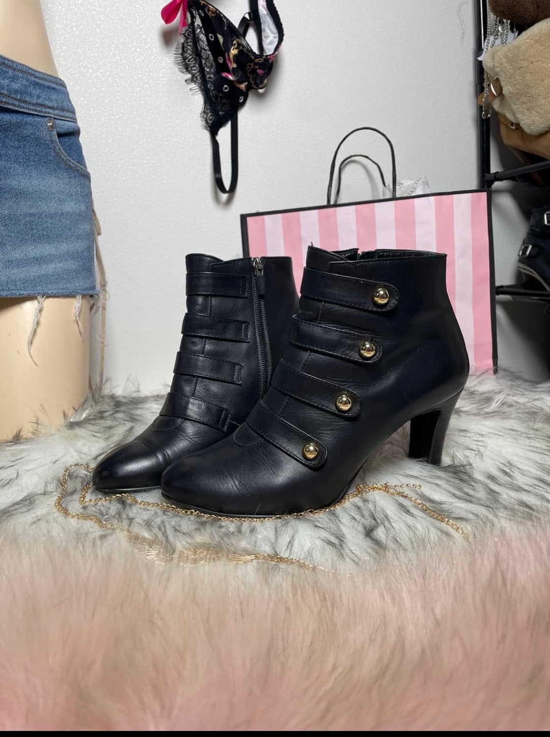 GO CCE 고세 골드 버튼 나폴레옹 앵클 부츠 힐 구두  상품이미지1