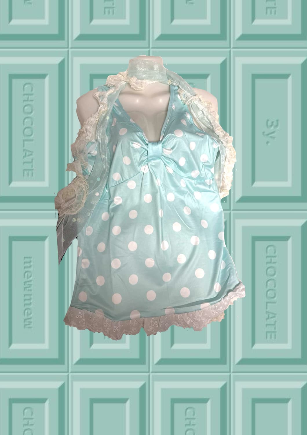 민트도트 슬리브리스+민트레이스 머플러 상품이미지1