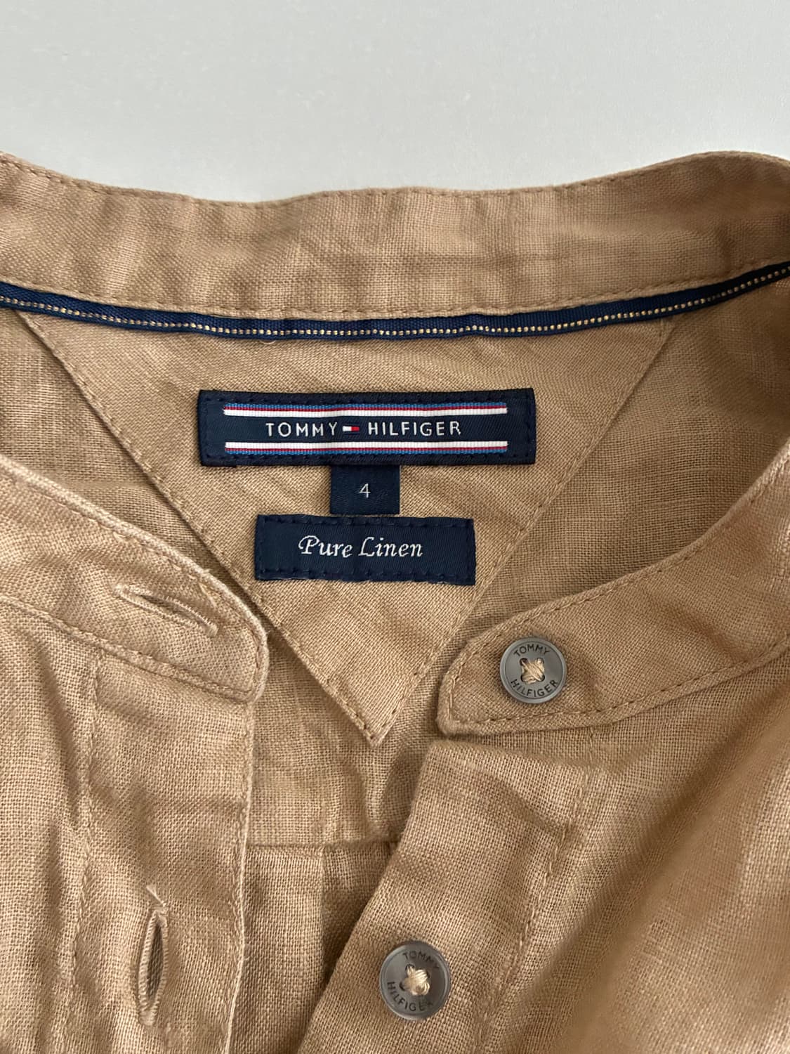 4) 타미힐피거 노카라 퓨어린넨 셔츠 브라운 상품이미지6