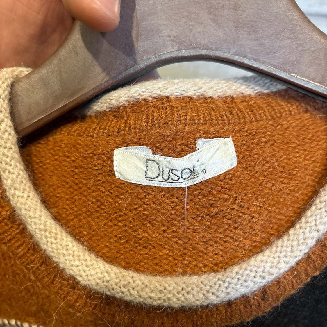 JPN VINTAGE 니트 패치워크 자수 스티치 디테일 배색 브라운 상품이미지7