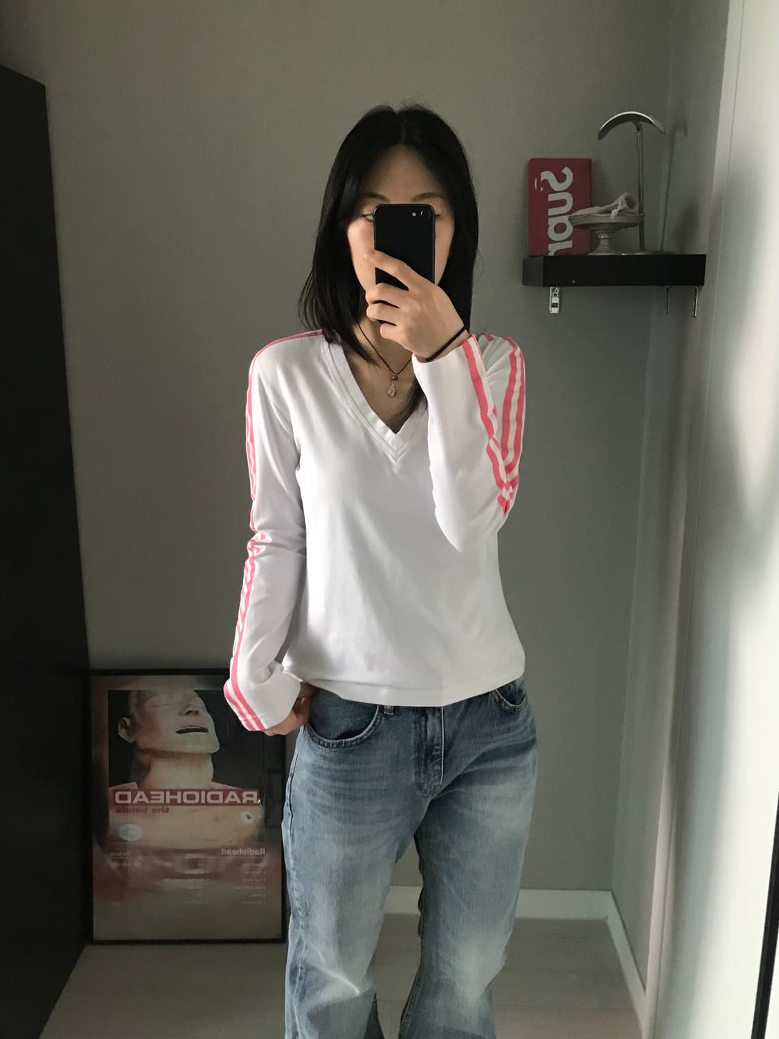 아디다스 해외판 트레포일 사이드라인 브이넥 화이트 롱슬리브티 상품이미지2