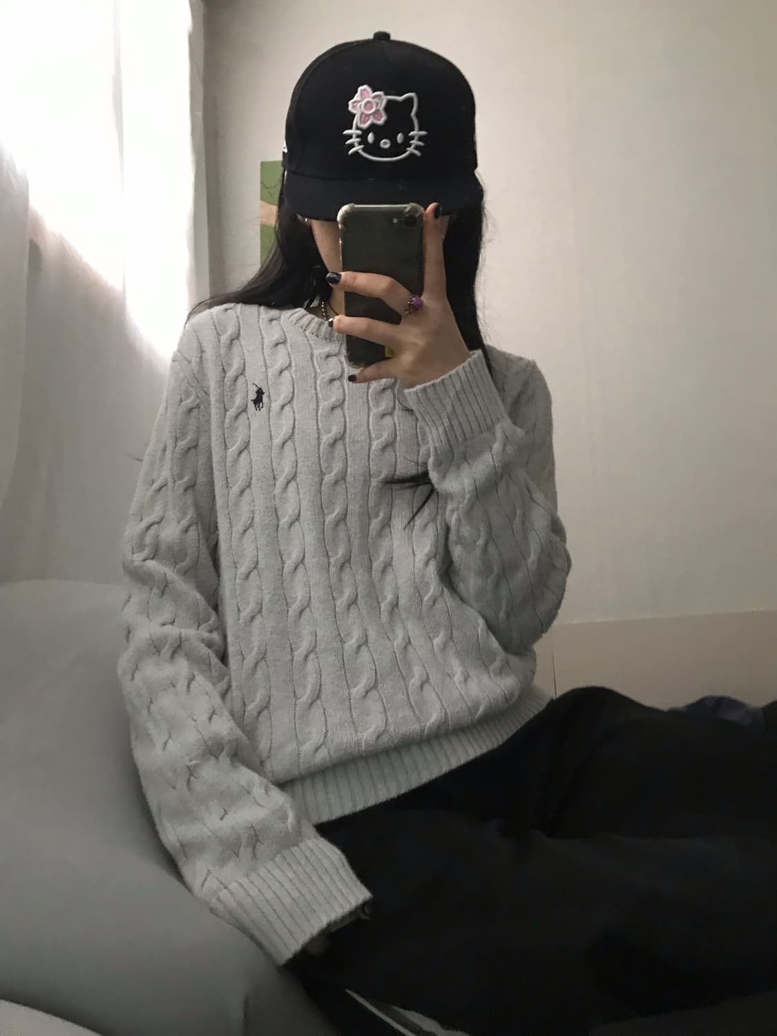 폴로 연그레이 케이블 니트 상품이미지1