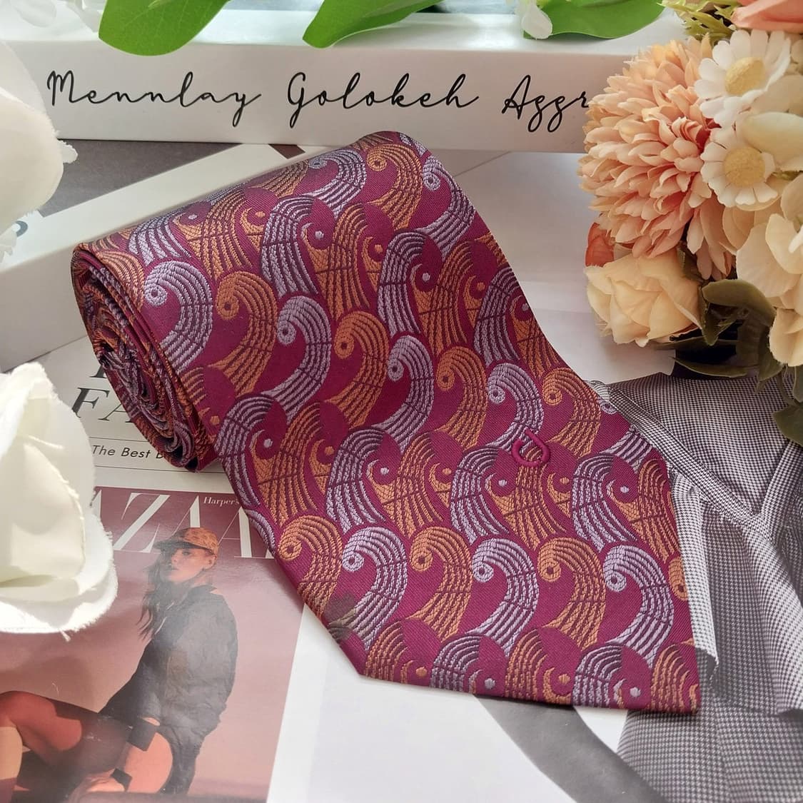 샤를주르당 실크 와인 패턴 넥타이 9.5cm A~B등급 K2372
 상품이미지4