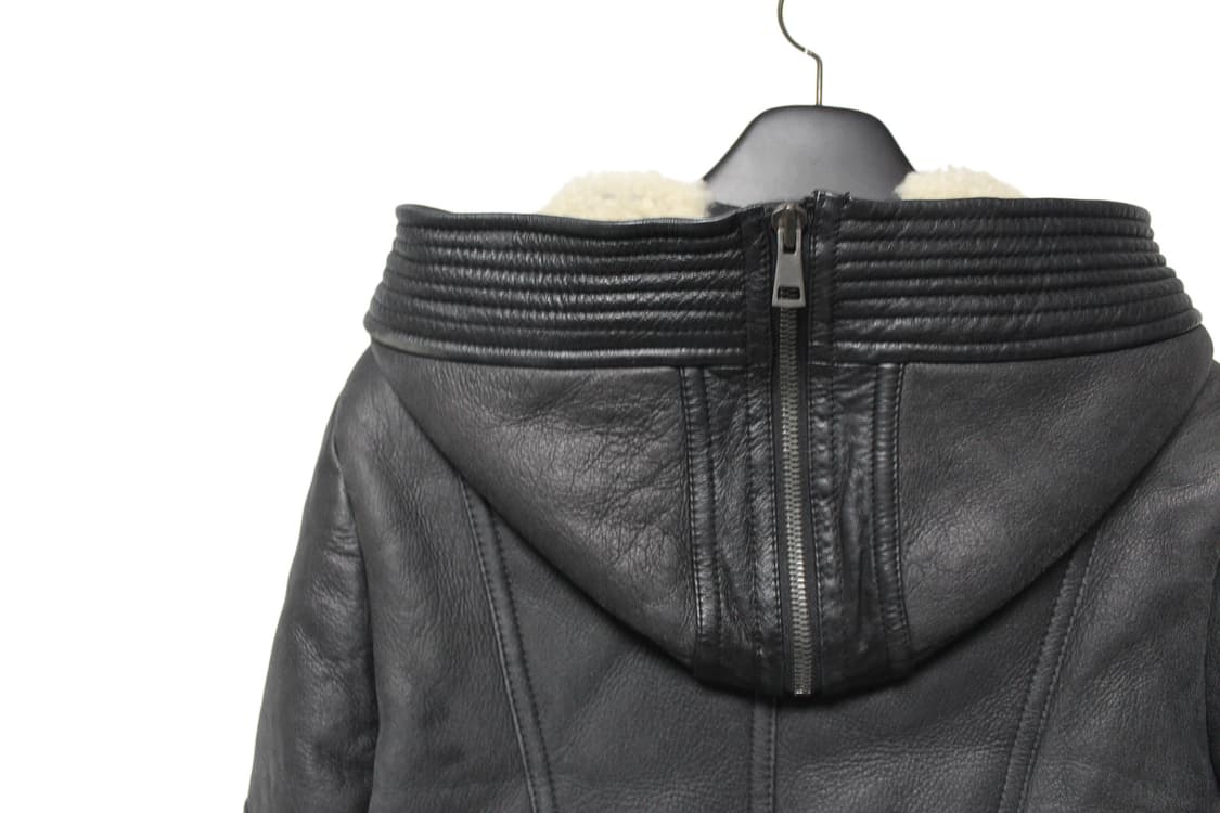 SYSTEM HOMME 하이넥 램스킨 시어링 후드 레더 자켓 상품이미지6