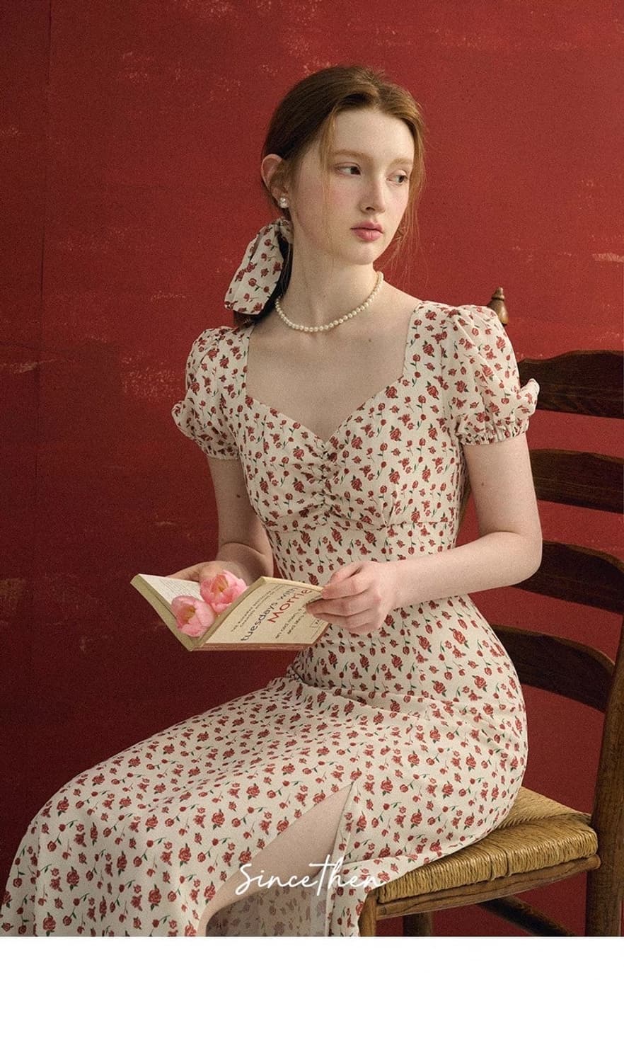 M사이즈) 신스덴 빈티지 로즈 하트넥 롱원피스 여름반팔플로랄원피스 상품이미지1